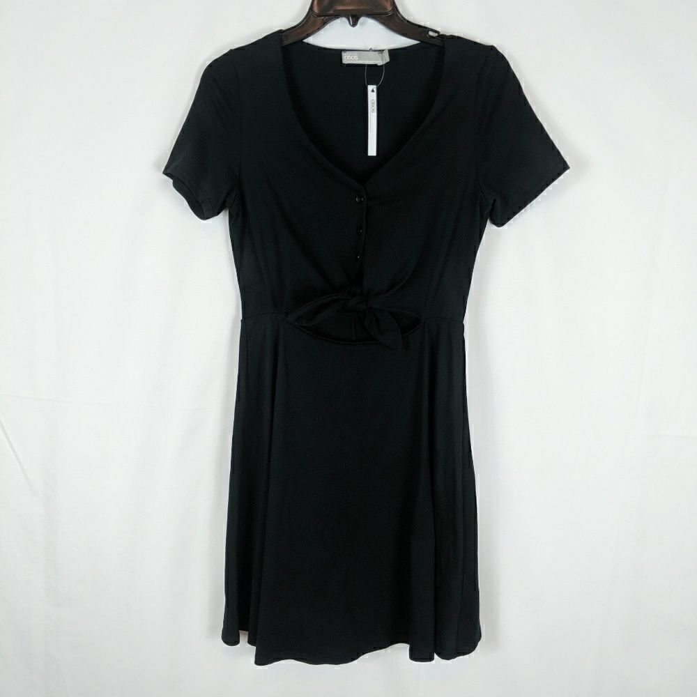 Asos Nwt Women's Size 6 Black Button Up Tie Front